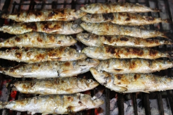 En natuurlijk mogen de gegrilde sardientjes ook niet ontbreken op een Portugees strand